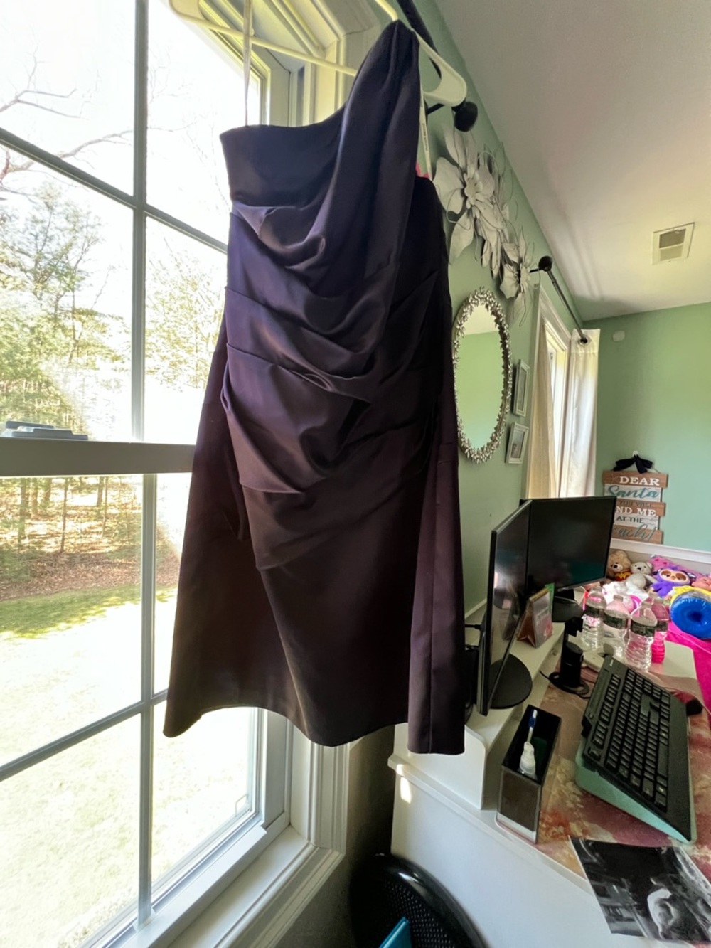 David's Bridal Deep Purple One-Shoulder Draped Dress